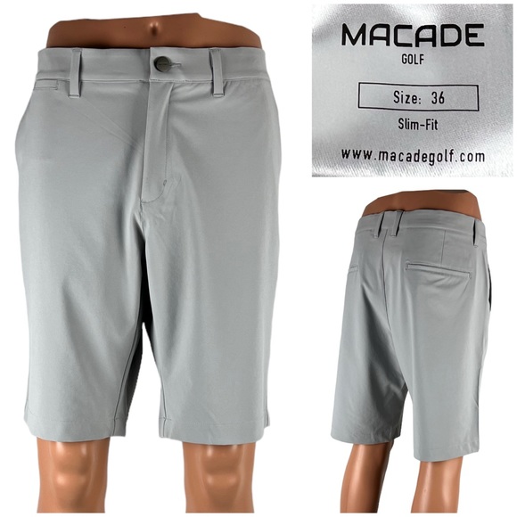 Macade Mens 36 Shorts Golf Gray Slim Fit 10” Polyester Stretch